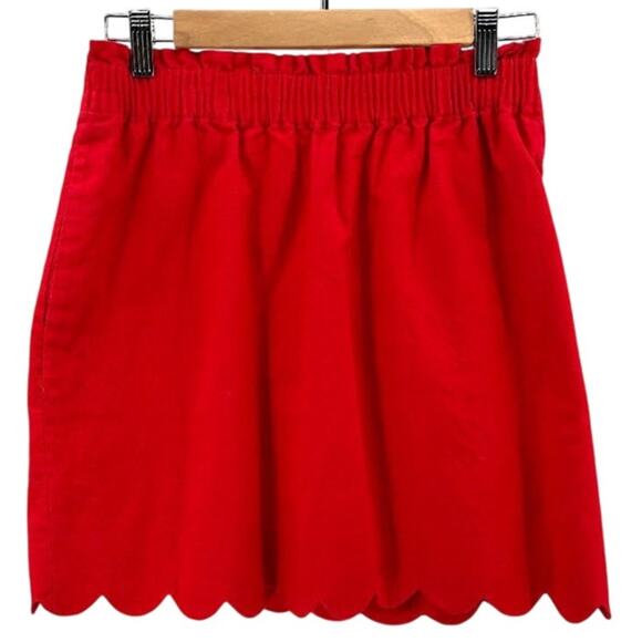 J. Crew Skirt WMNS 10 Red Scalloped Edge Linen Blend Pull On Elastic Waist Mini - Picture 1 of 8